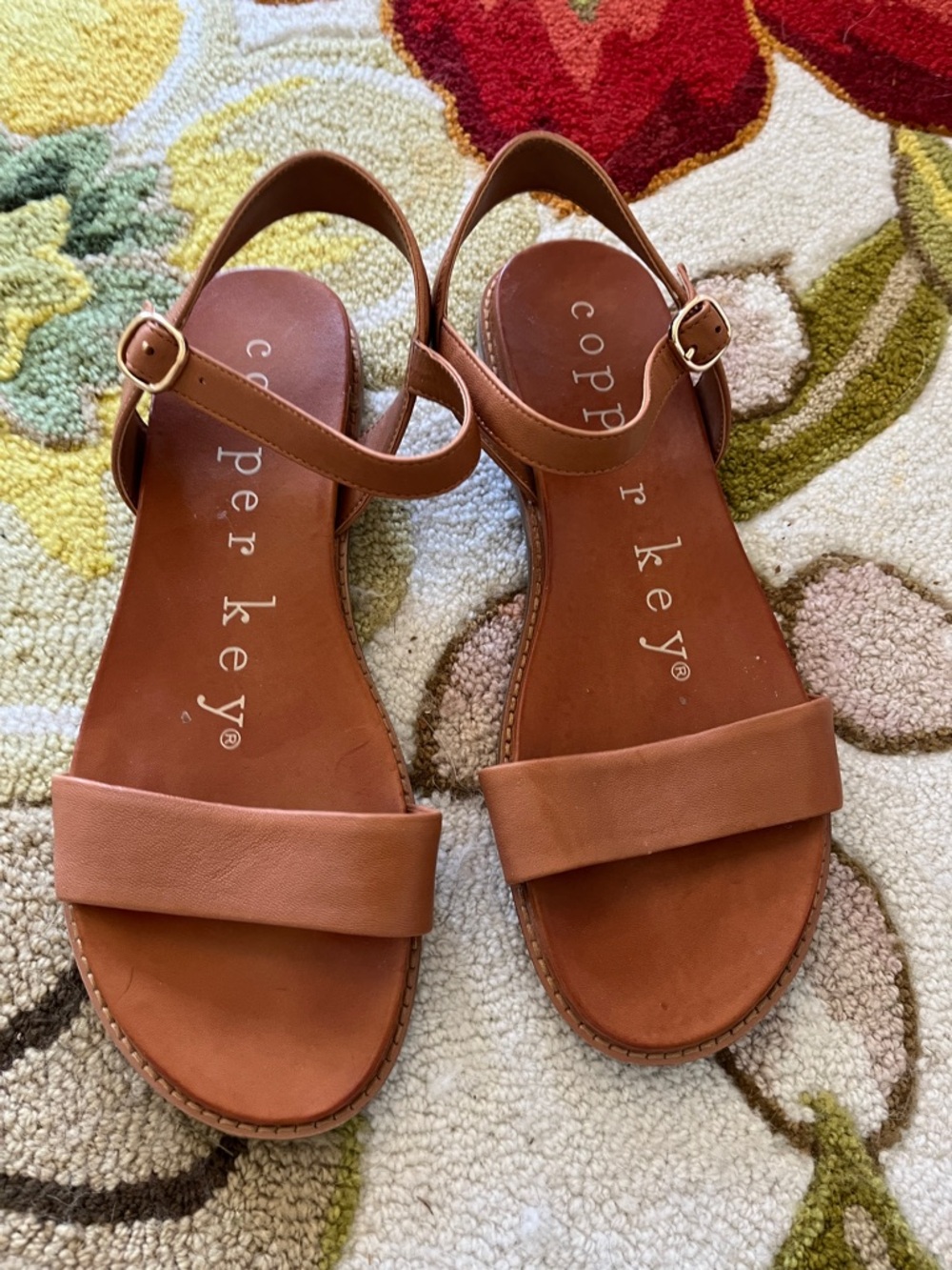 Copper Key Women's Brown Leather Ankle-Strap Sandals